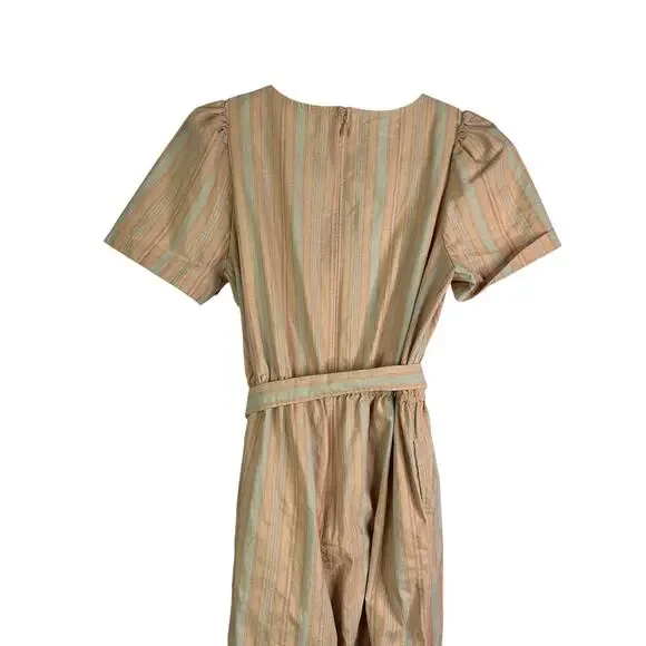 MADEWELL 6 Striped Puff-Sleeve Tapered Jumpsuit Pink Blue Linen Blend Romper - Picture 5 of 7